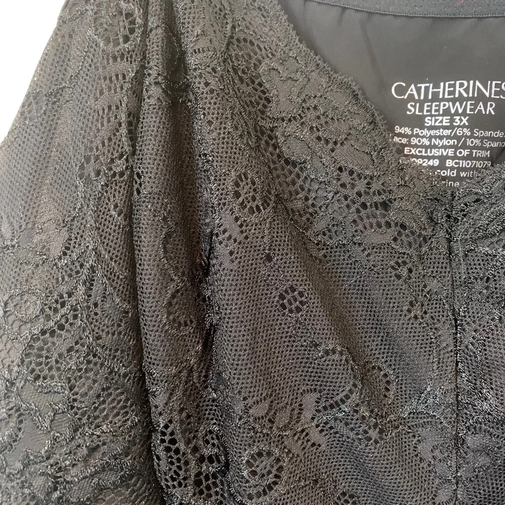 Catherines Sleepwear Chemise Women's Plus Size 3X Black Lace Trim‎